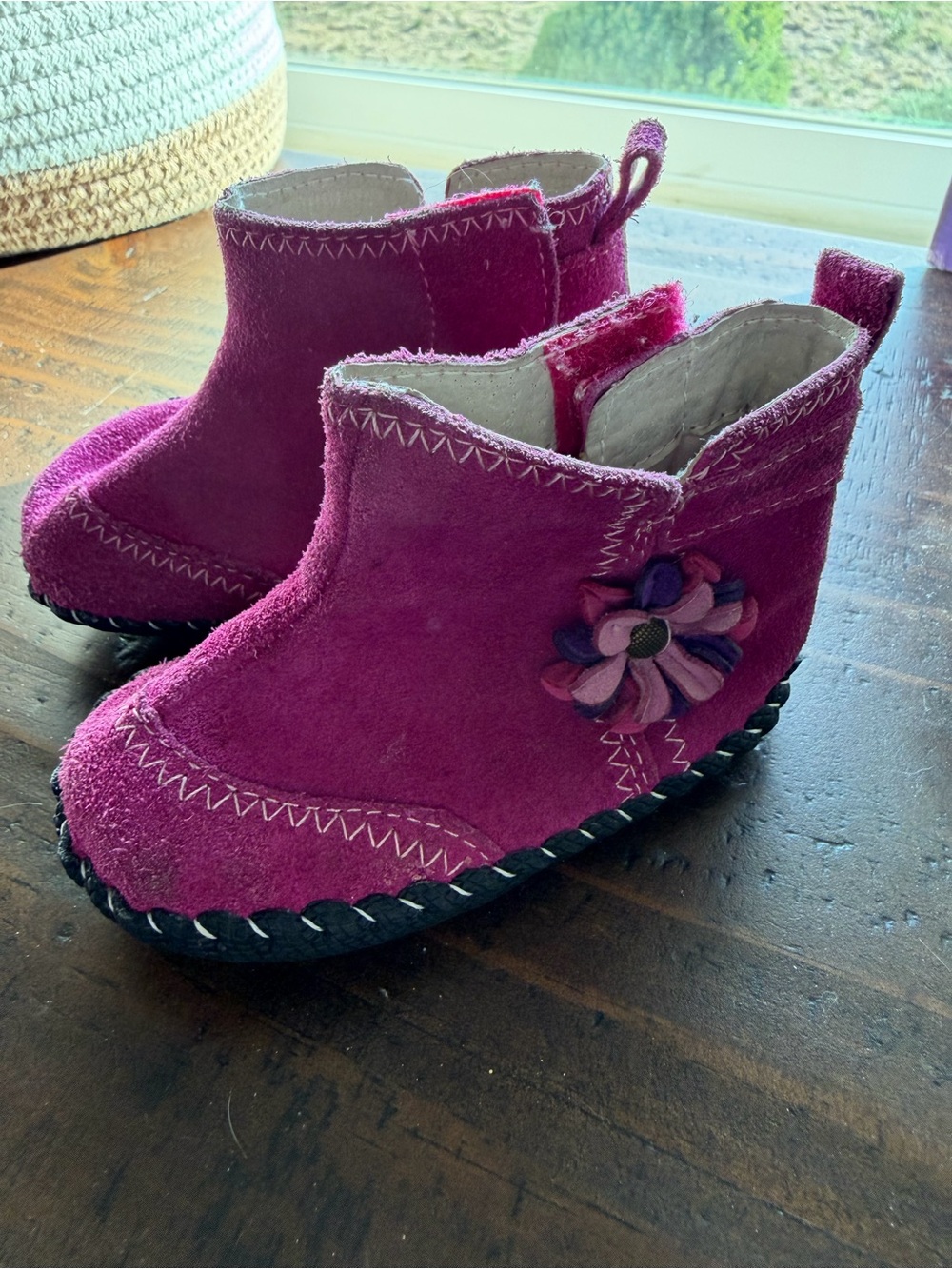 pediped Magenta Suede Flower Ankle Boots